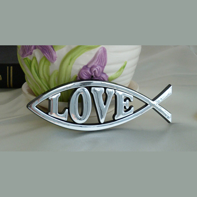 Silver Love Fish Shaped Car Sticker Christian Gift 