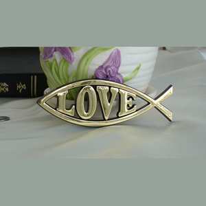 Golden Love Fish Shaped Car Sticker Christian Gift 