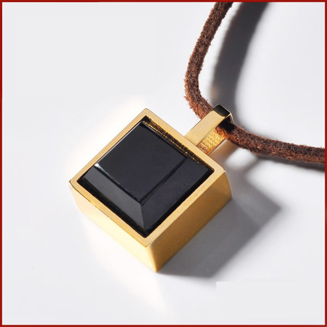 Square Crystal Pendant With Leather Cord Christian Necklace 